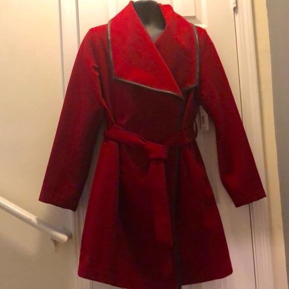 Red Cowl Collar Wrap Coat - Picture 2 of 8